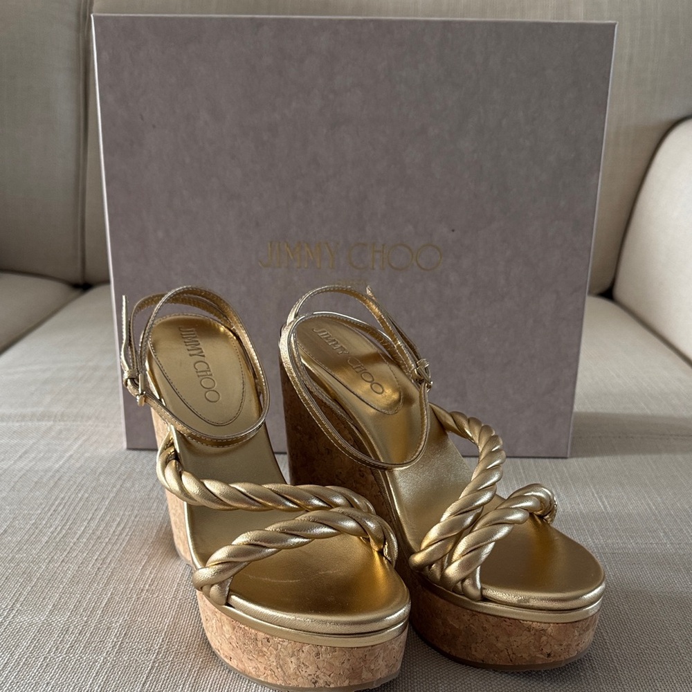 Jimmy Choo Diosa 130 Metallic Gold Wedge Sandals